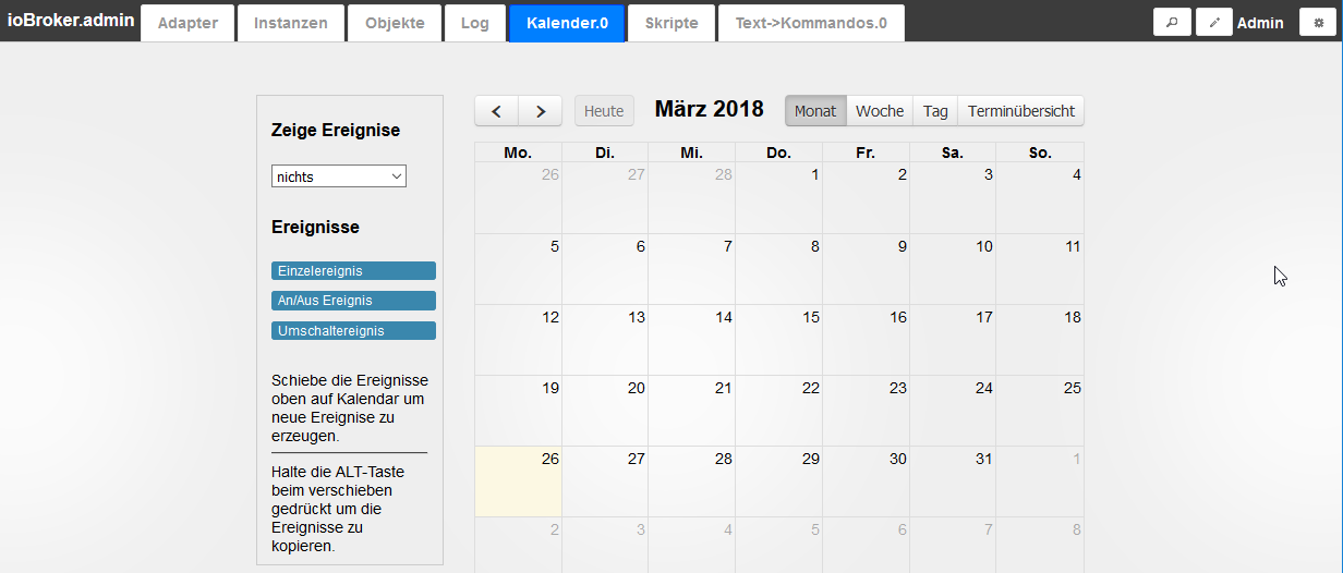 ioBroker Zeitsteuerung via Adapter fullcalendar – smarthome-tricks.de